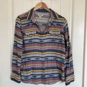 Ariat Blue and Pink Notched Collar Button Down Shirt